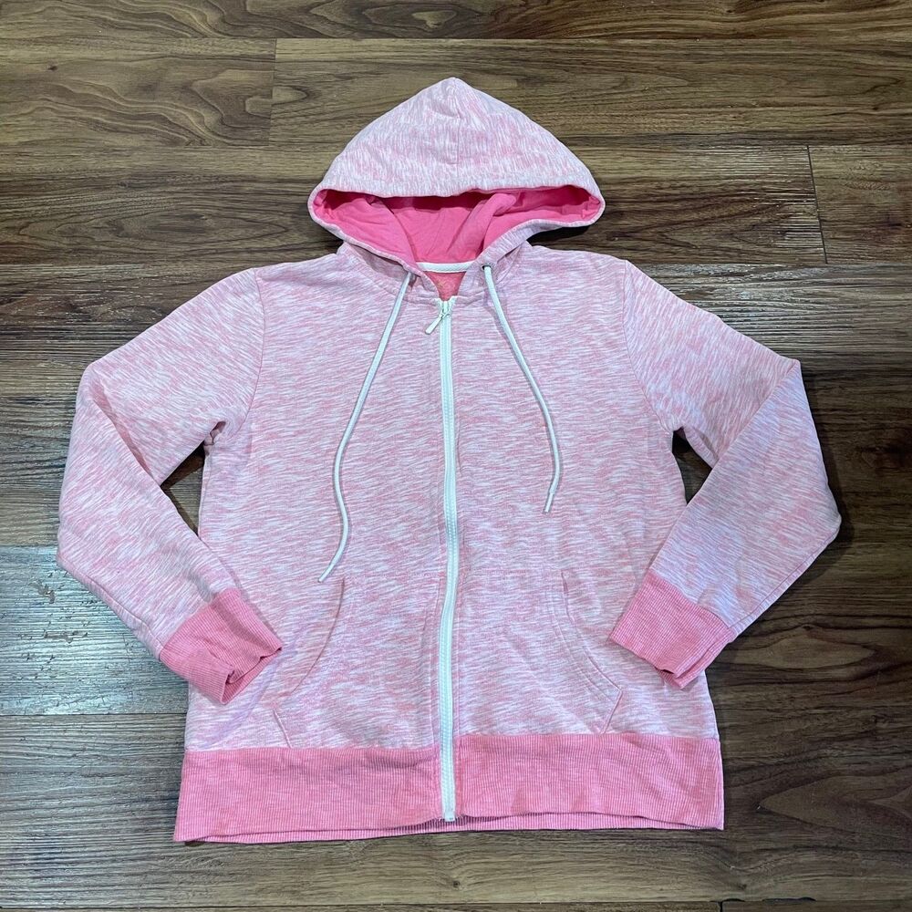 Faded Glory Pink Long Sleeve Hoodie Full Zip Polyester Cotton Sweater Womens S